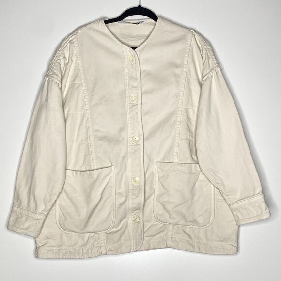Zara Cotton Twill Button Front Oversized Jacket Women's Size Large - Picture 1 of 7